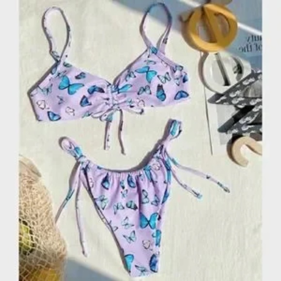REVOLVE Butterfly Ruched String Tie Brazilian Bikini SIZE SMALL! - Picture 2 of 6